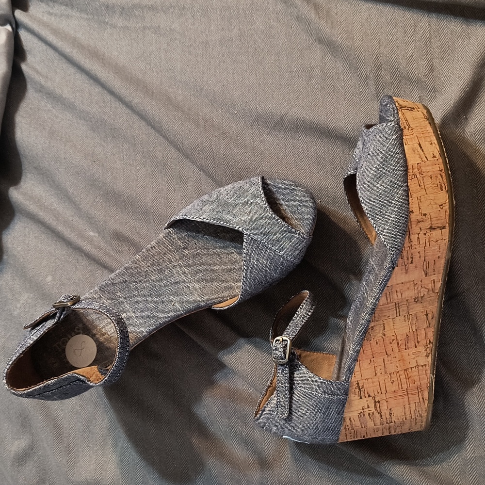 TOMS denim platform wedges